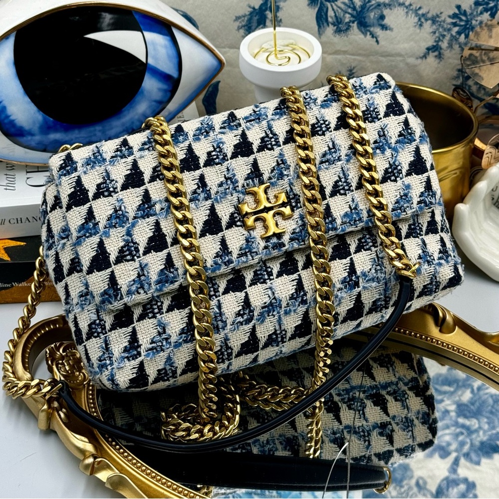 🆕TORY BURCH 🧿 NWT Kira Chevron Tweed Small Convertible Shoulder Bag, Tory Navy - Picture 6 of 14